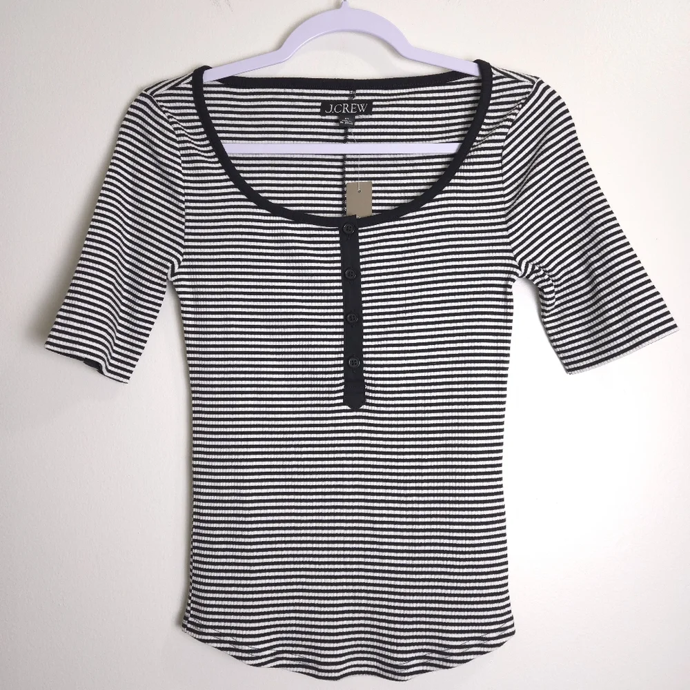 J.CREW Vintage Rib Henley‎ T-shirt in Stripe XS